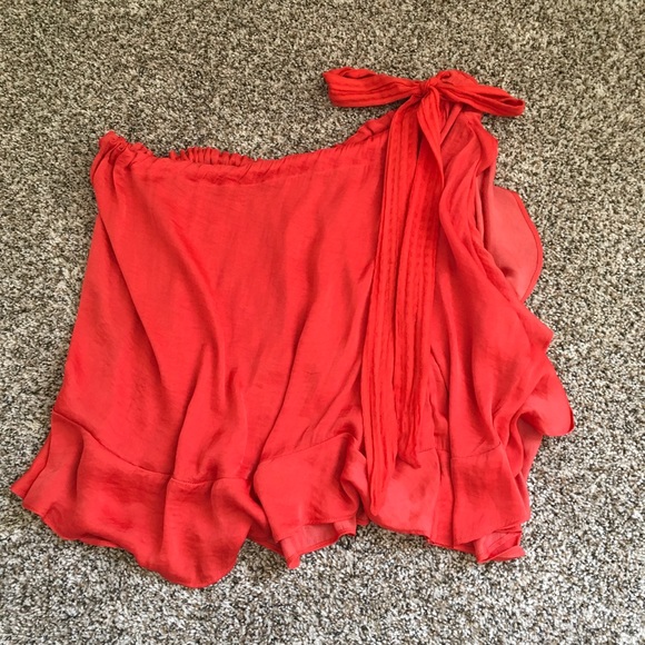 Free People orange one shoulder ruffle blouse top - Picture 6 of 7